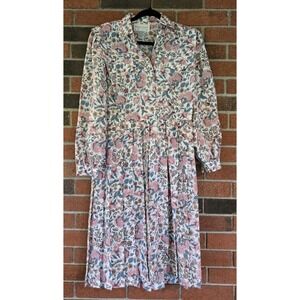 Vintage Schrader Dress 10 P Pleated A Line Button Floral Prairie Cottage